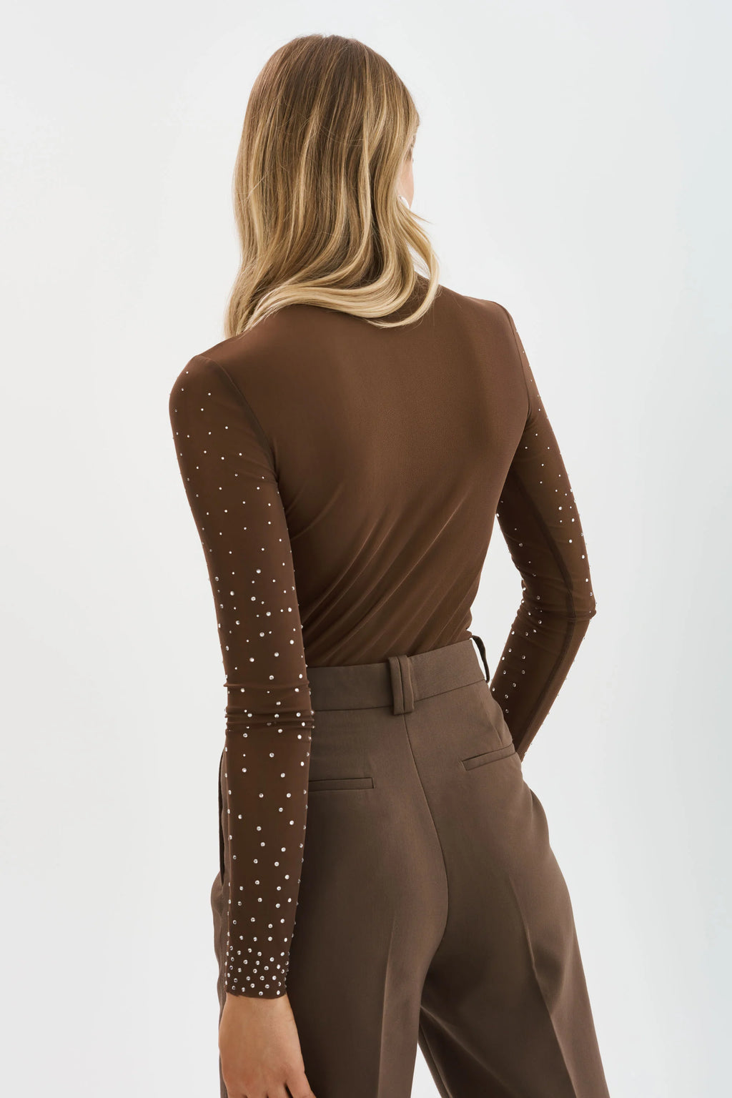 Lamarque Nellis Rhinestone Mesh Top in Espresso – Suite 201