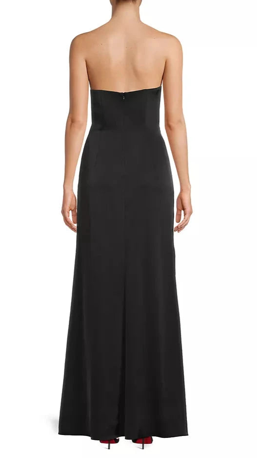 Liv Foster Satin Strapless Gown in Black