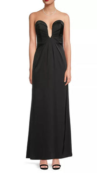 Liv Foster Satin Strapless Gown in Black