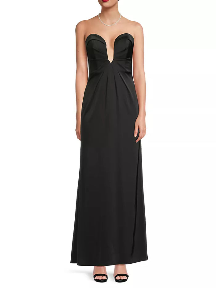 Liv Foster Satin Strapless Gown in Black