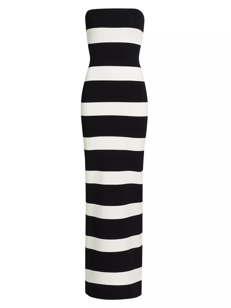 Ronny Kobo Lehua Strapless Knit Gown in Black/White Stripe