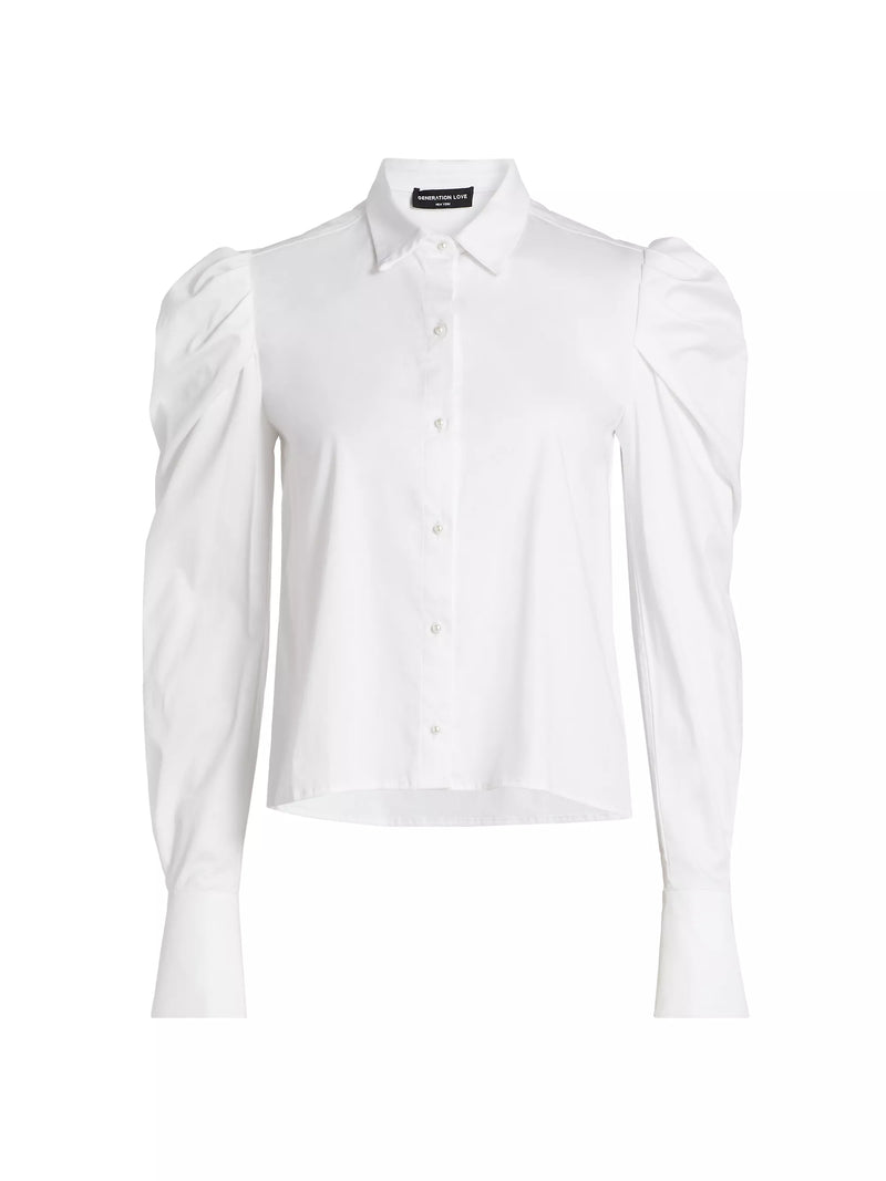 Generation Love Lyra Pearl Stretch Cotton Poplin Shirt in White