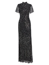 Self Portrait Square Rhinestone Mesh Gown in Black