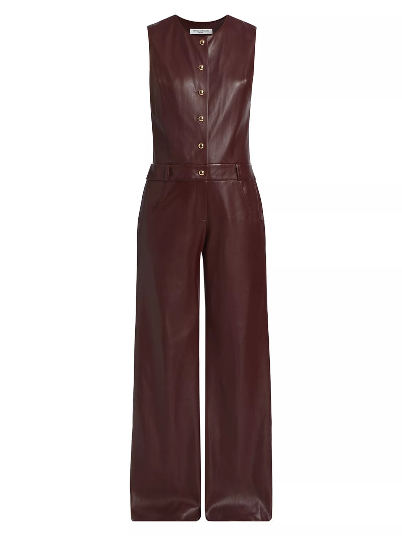 Amanda Uprichard Tori Faux Leather Jumpsuit in Russet