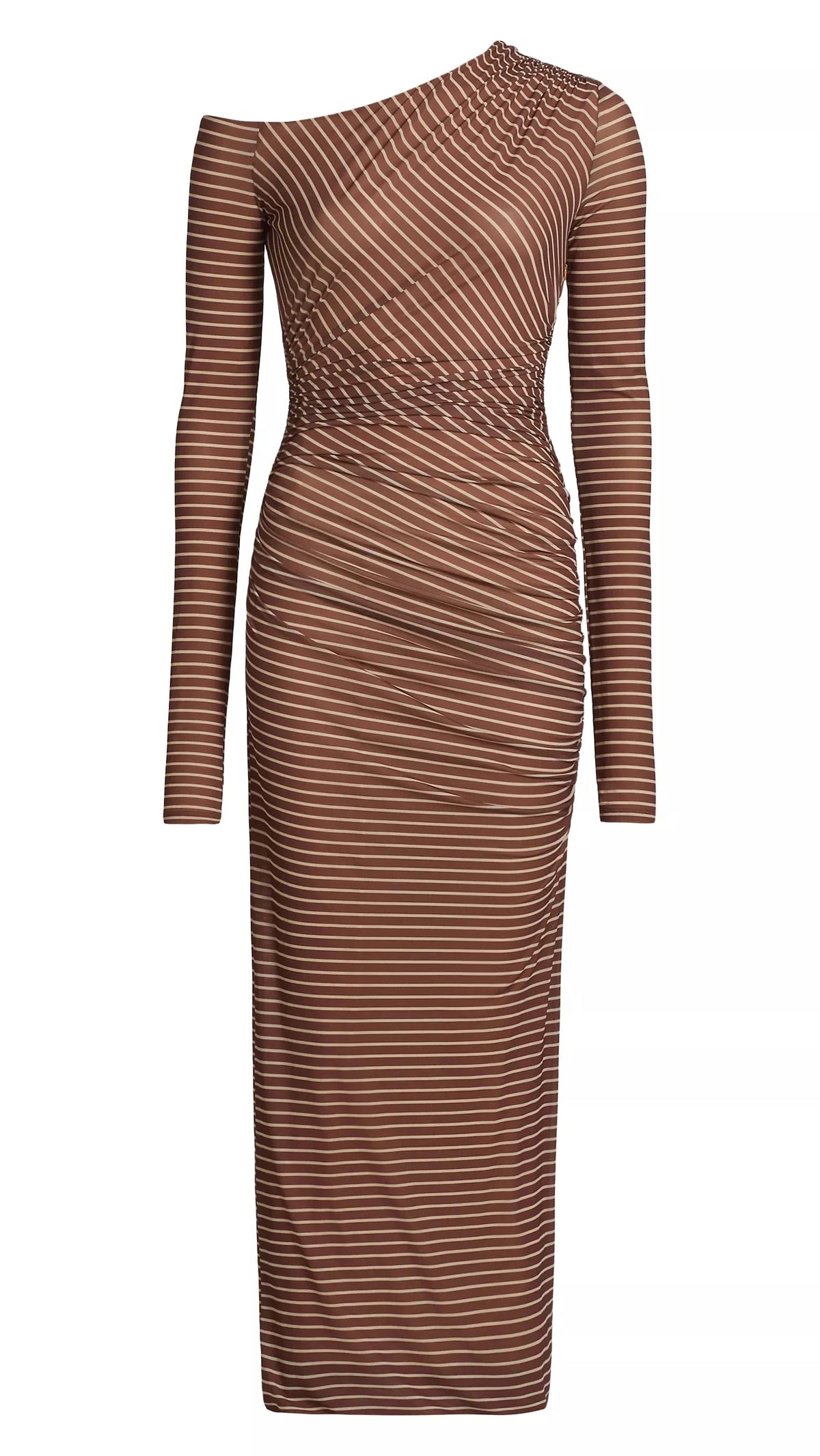 Ronny Kobo Annamaria Off The Shoulder Dress in Cocoa Ecru Stripe