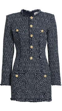 Ronny Kobo Gisele Long Sleeve Tweed Mini Dress in Navy/White