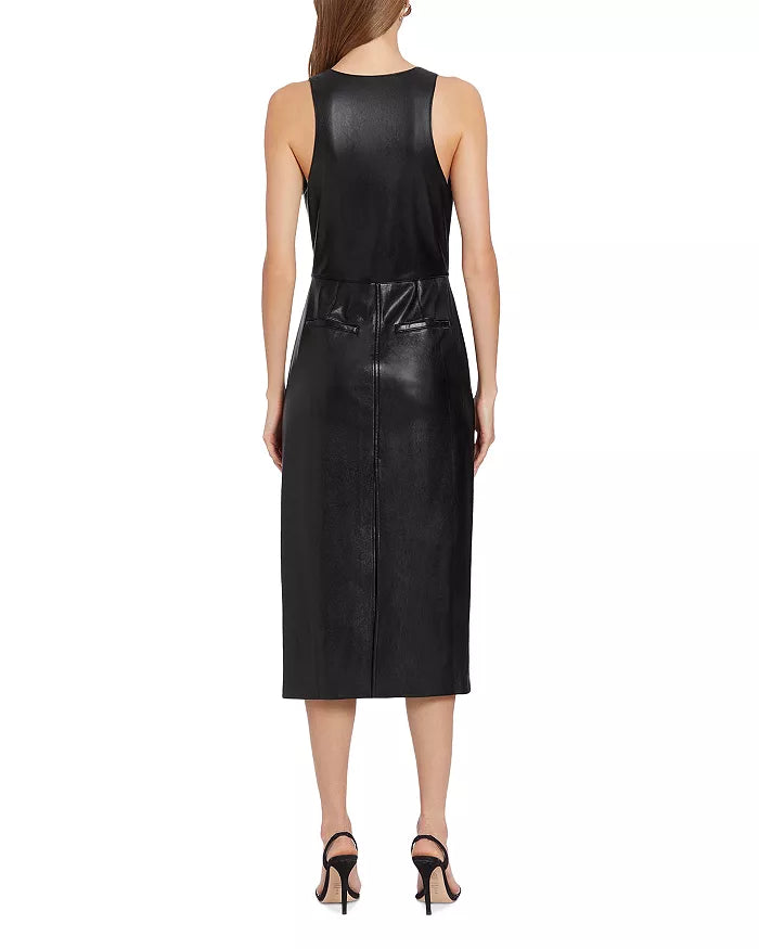 Amanda Uprichard Ethan Faux Leather Midi Dress in Black