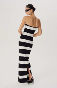 Ronny Kobo Lehua Strapless Knit Gown in Black/White Stripe