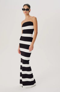 Ronny Kobo Lehua Strapless Knit Gown in Black/White Stripe