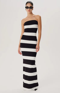 Ronny Kobo Lehua Strapless Knit Gown in Black/White Stripe