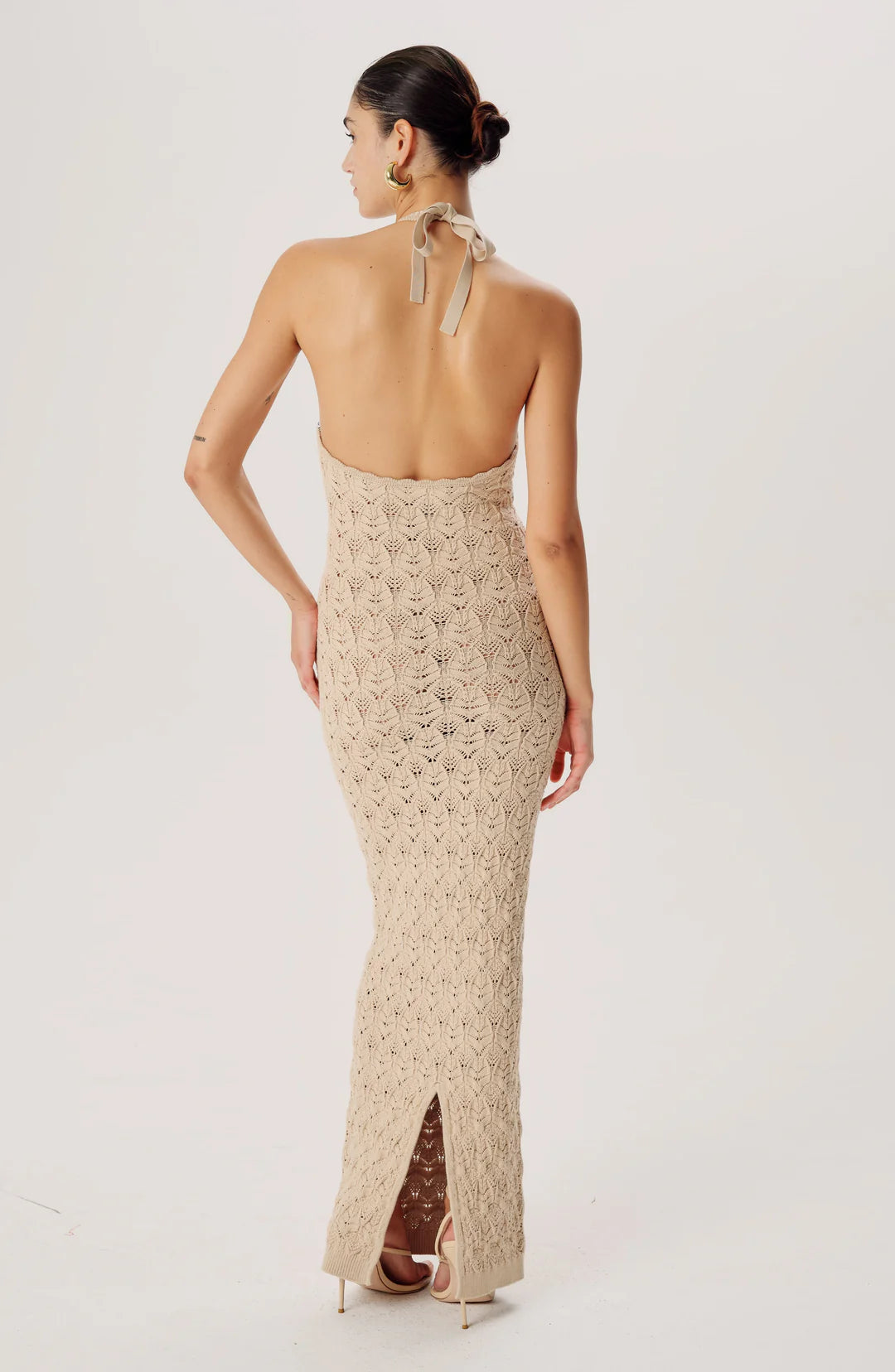 Ronny Kobo Kaiden Halter Knit Maxi Dress in Ecru