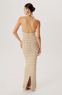 Ronny Kobo Kaiden Halter Knit Maxi Dress in Ecru