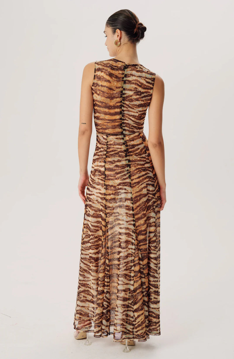 Ronny Kobo Uzina Mesh Dress in Tiger Print