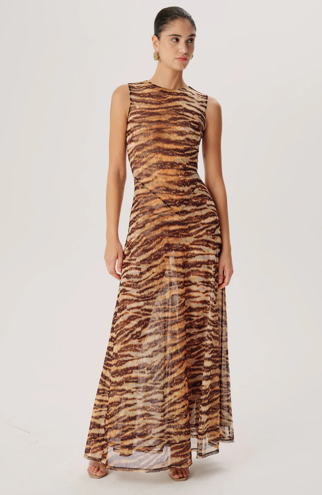 Ronny Kobo Uzina Mesh Dress in Tiger Print