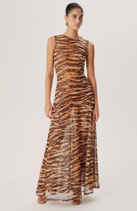 Ronny Kobo Uzina Mesh Dress in Tiger Print