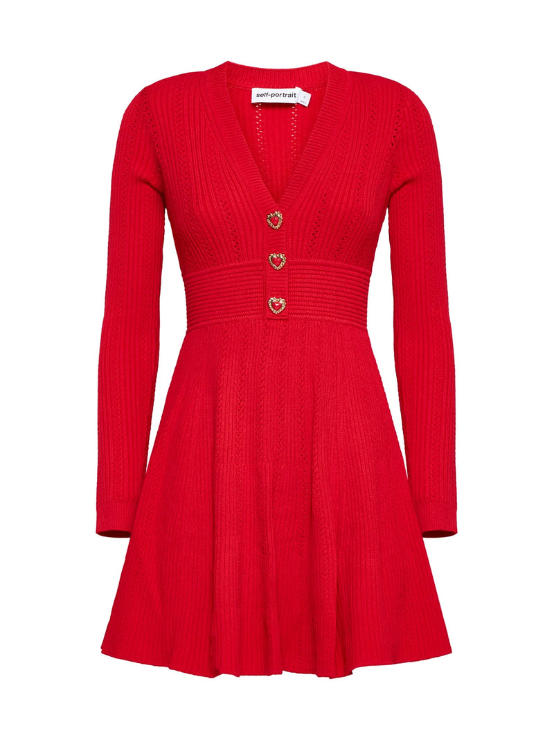 Self Portrait Pointelle Knitted Mini Dress in Red