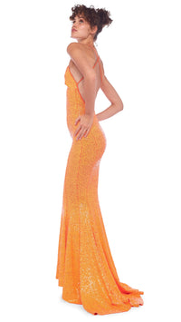 Norma Kamali Sequin Low Back Slip Mermaid Fishtail Gown in Neon Orange *CALL TO ORDER*