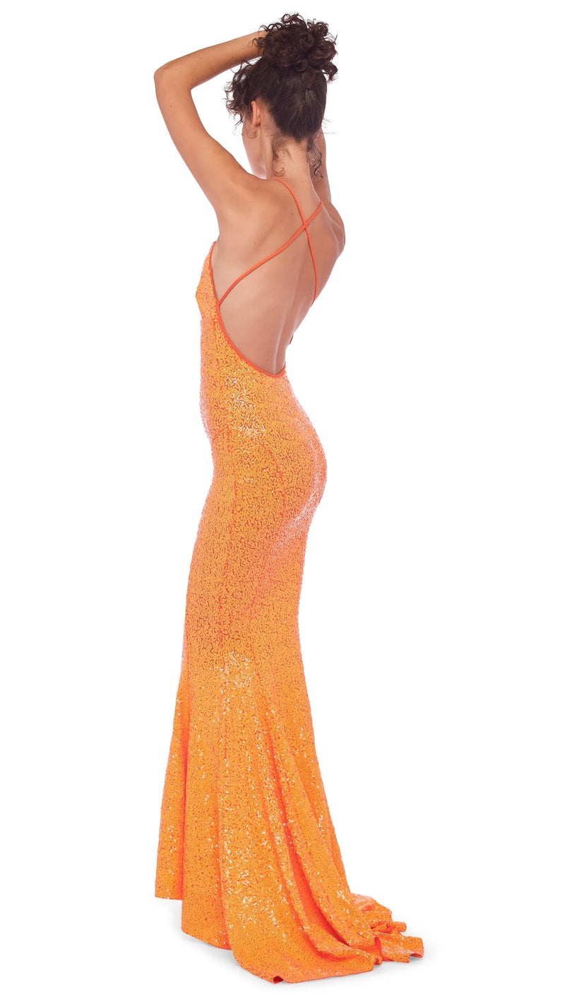 Norma Kamali Sequin Low Back Slip Mermaid Fishtail Gown in Neon Orange *CALL TO ORDER*