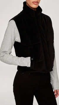 DL1961 Denim Sleeveless Velvet Puffer Vest in Voodoo