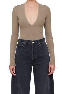 AGOLDE Denim Zena Ribbed Bodysuit in Trail