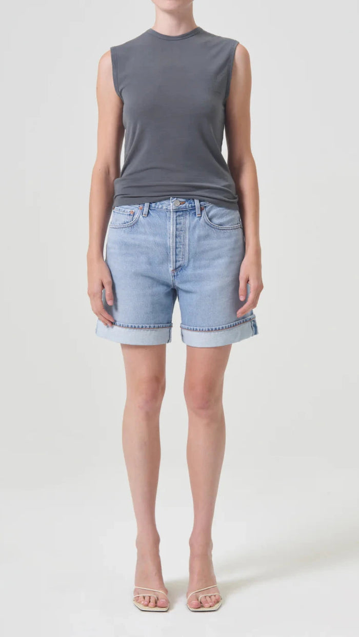 AGOLDE Denim Dame High Rise Cuff Shorts in Tension