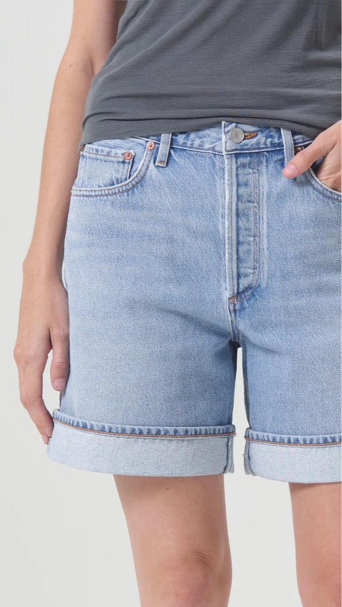 AGOLDE Denim Dame High Rise Cuff Shorts in Tension