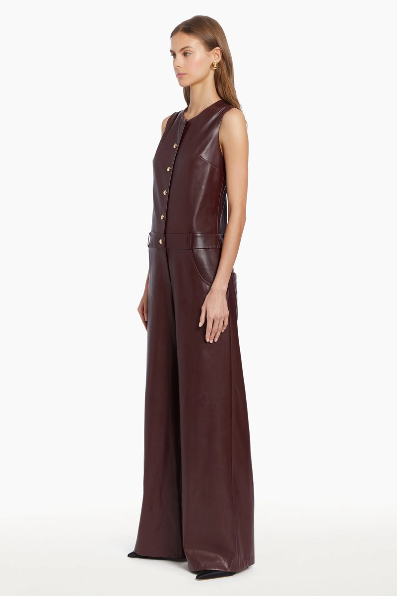 Amanda Uprichard Tori Faux Leather Jumpsuit in Russet