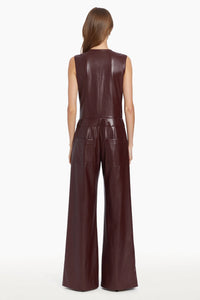 Amanda Uprichard Tori Faux Leather Jumpsuit in Russet