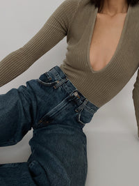 AGOLDE Denim Zena Ribbed Bodysuit in Trail