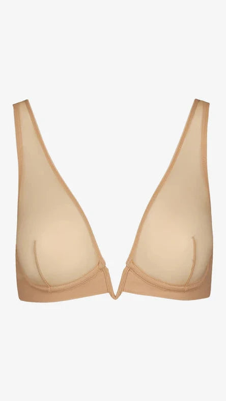 Commando Mesh Plunge Underwire Bra in Beige