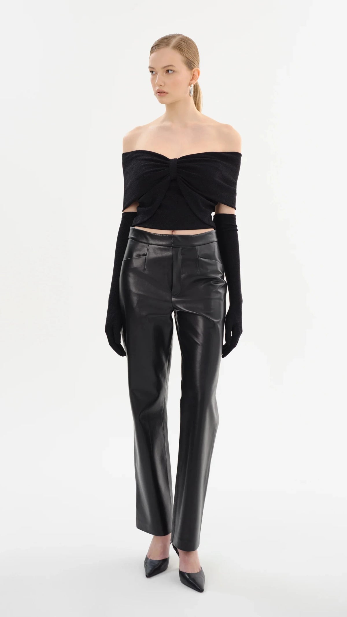 Lamarque Camelia Off the Shoulder Lurex Top in Black