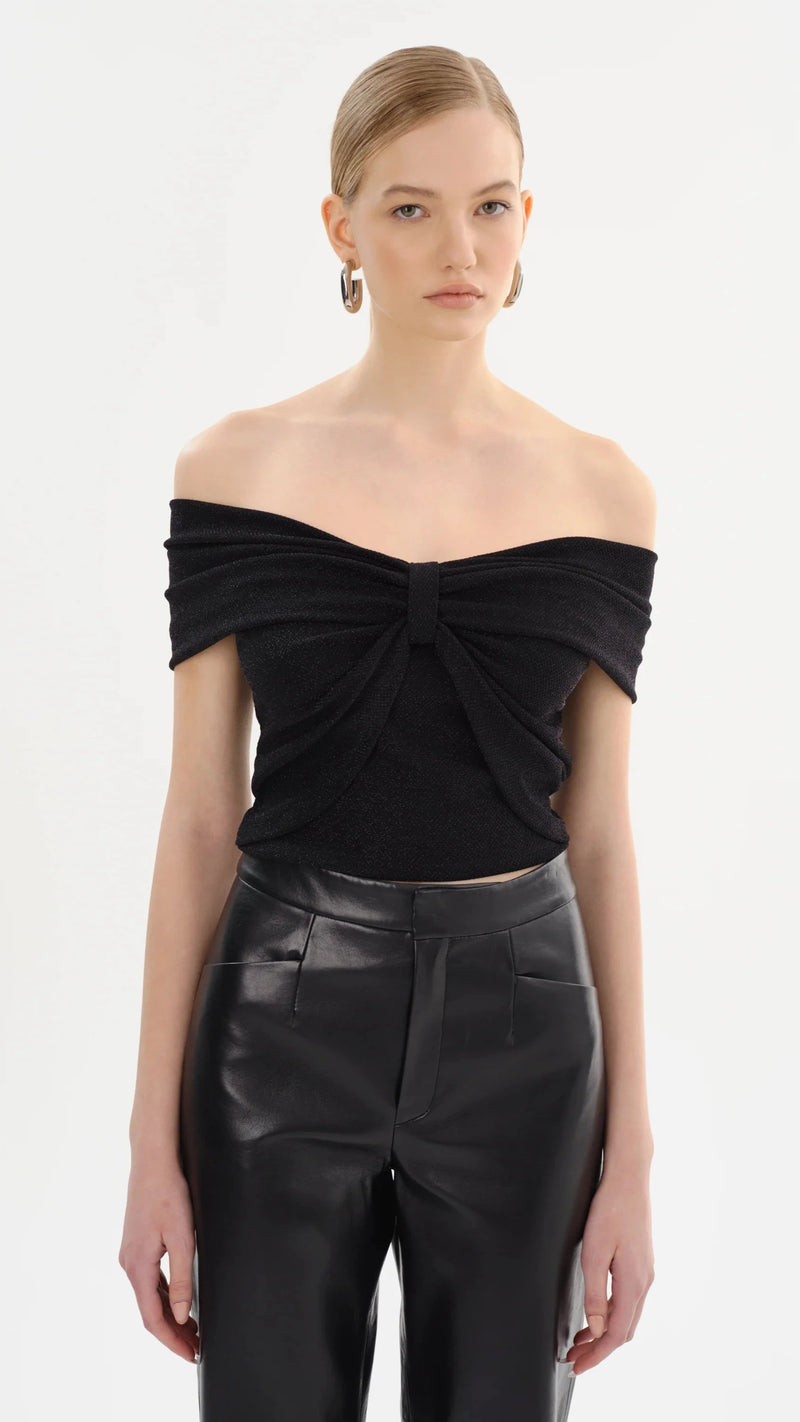 Lamarque Camelia Off the Shoulder Lurex Top in Black