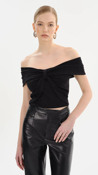 Lamarque Camelia Off the Shoulder Lurex Top in Black