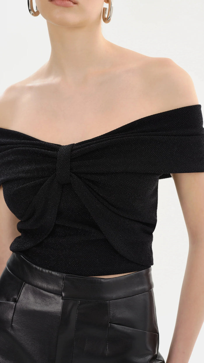 Lamarque Camelia Off the Shoulder Lurex Top in Black