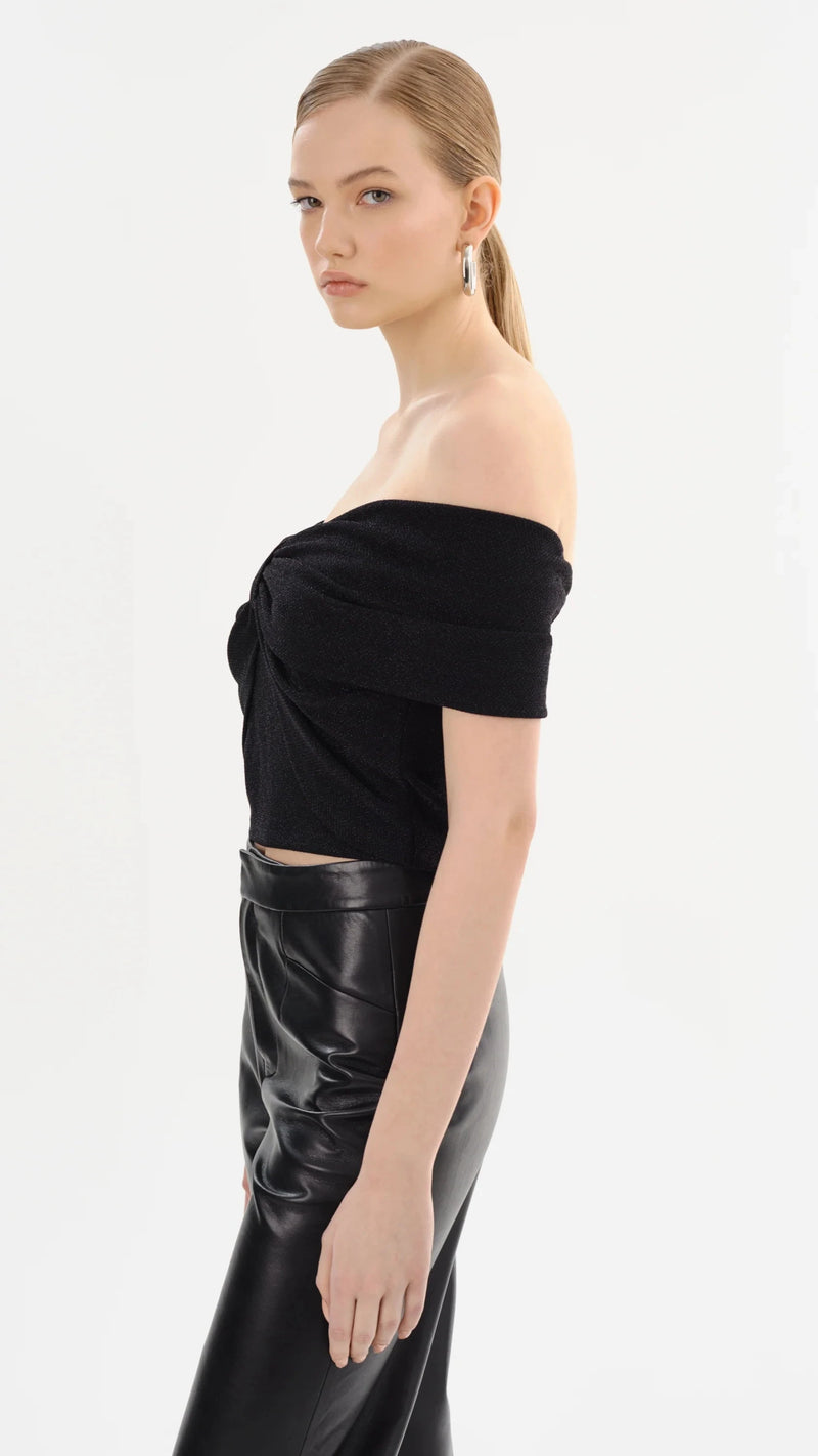 Lamarque Camelia Off the Shoulder Lurex Top in Black