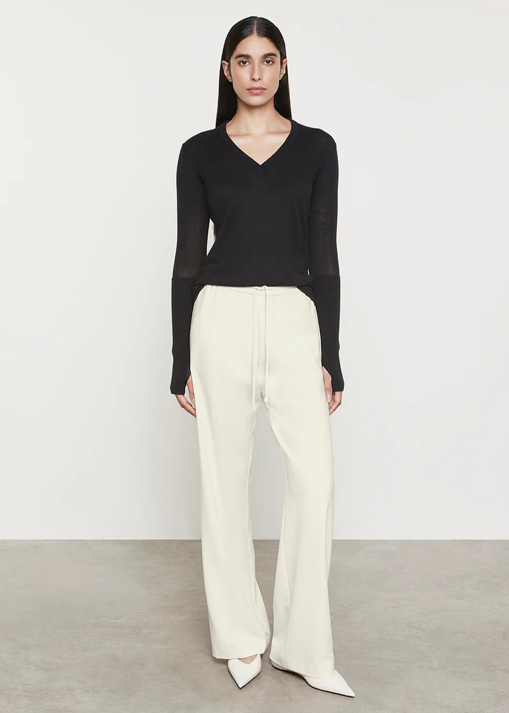 Enza Costa Crepe Drawstring Resort Pants in Cream