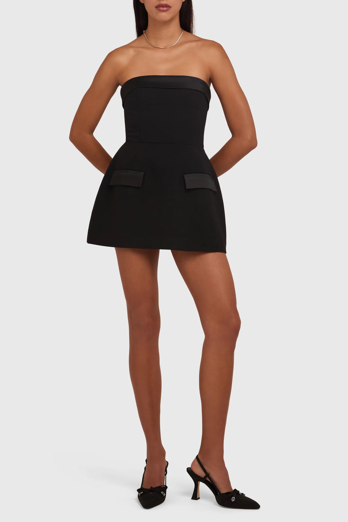 Amanda Uprichard Lucienne Strapless Tuxedo Skort Romper in Black