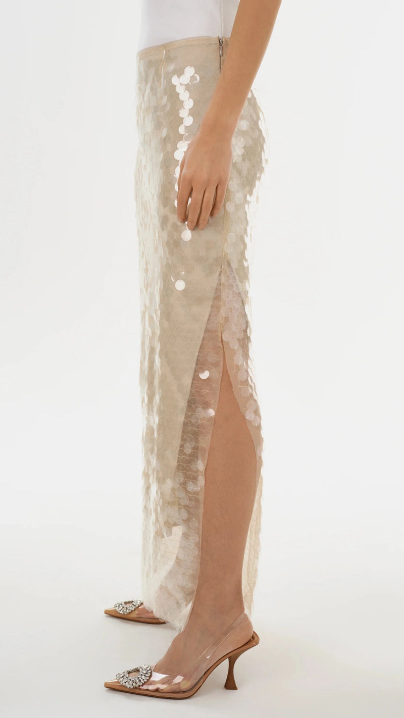 Lamarque Clara Sequin Maxi Skirt in Clear