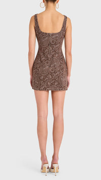 Amanda Uprichard Augustine Mini Dress in Brown Paisley