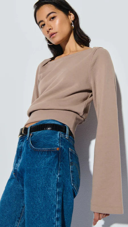 Nation LTD Darlene Envelope Neck Sweatshirt in Mushroom