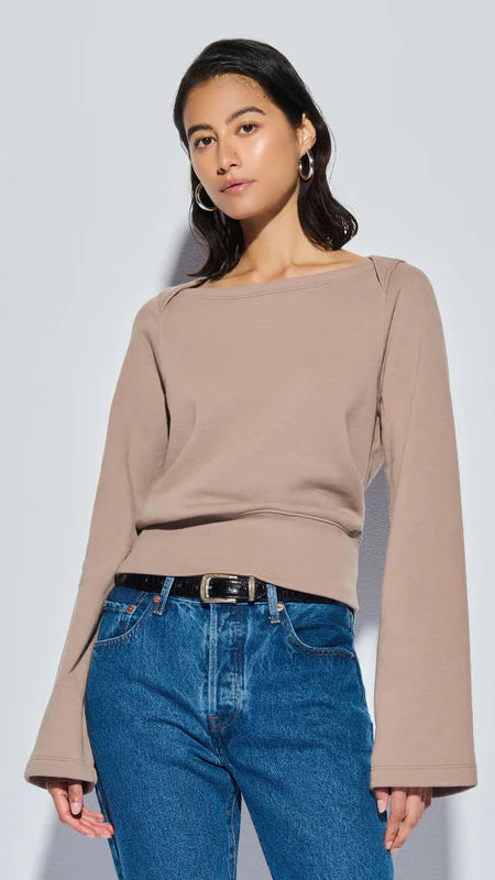 Nation LTD Darlene Envelope Neck Sweatshirt in Mushroom