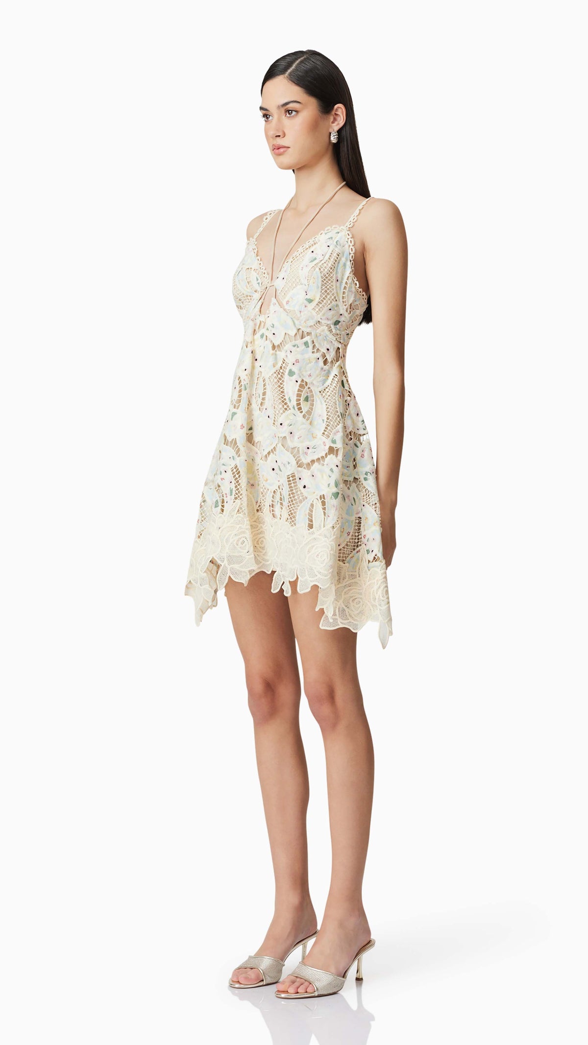 Elliatt Kyla Eyelet Halter Mini Dress in Multi