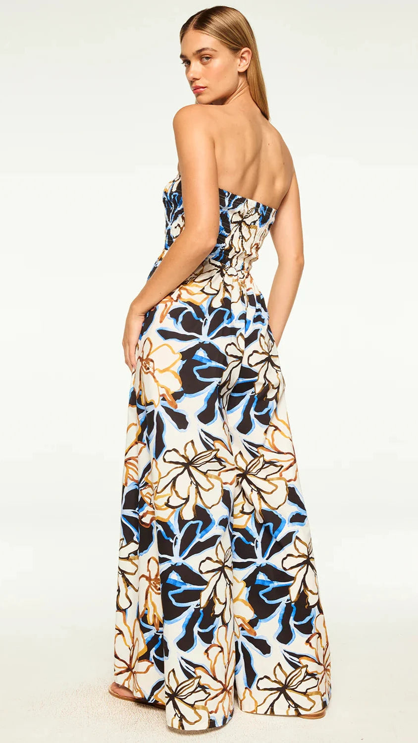 Misa Andrea Strapless Wide Leg Jumpsuit in Bold Blooms Cotton