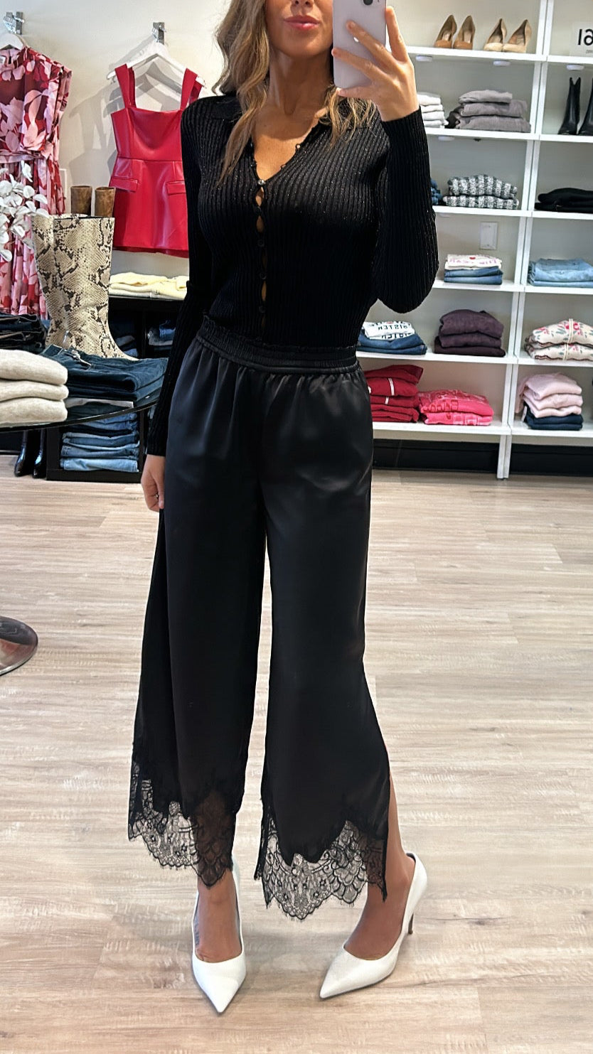 Generation Love Ceily Satin Lace Pants in Black