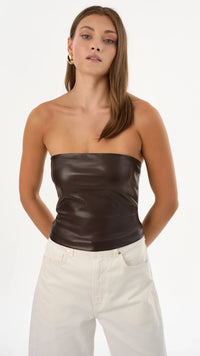 Lamarque Giada Faux Leather Strapless Top in Dark Brown