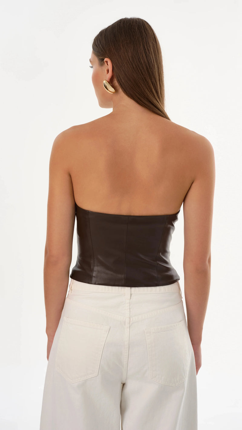 Lamarque Giada Faux Leather Strapless Top in Dark Brown