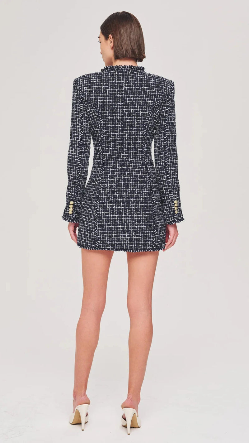 Ronny Kobo Gisele Long Sleeve Tweed Mini Dress in Navy/White