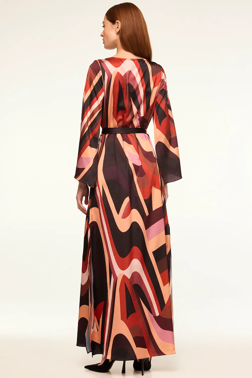 Misa Laurie Bell Sleeve Maxi Dress in Canyon Stripe Satin