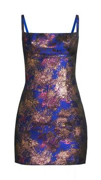 Liv Foster Gwendolyn Jacquard Mini Dress in Blue Multi