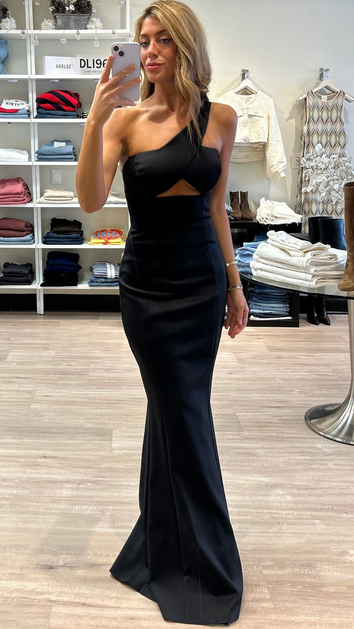 Mother of All Sabine One Shoulder Gown in Black